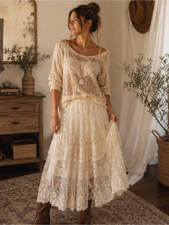 Free People Dresses & Skirts - Brenda knight for free people Bohemian Lace Tiered Maxi Skirt in Cream